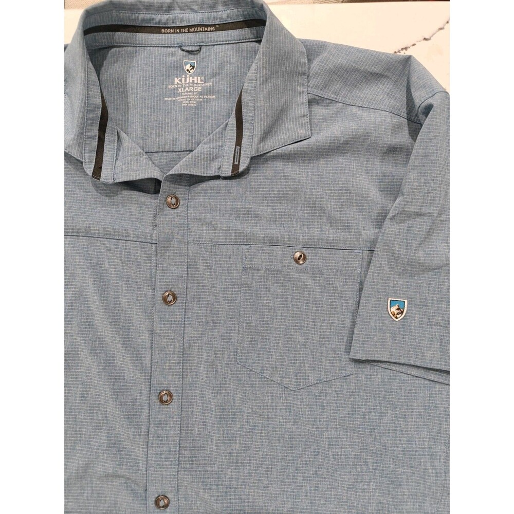 Kuhl Optimizr Shirt Men's XL Blue Short Sleeve Button Stretch Tapered Fit